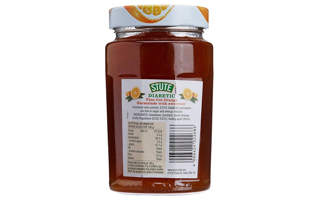 Stute Diabetic Fine Cut Orange Marmalade   Glass Jar  430 grams